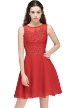 A-line Short Chiffon Red Homecoming Dresses with Lace Appliques