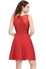 A-line Short Chiffon Red Homecoming Dresses with Lace Appliques