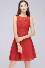 A-line Short Chiffon Red Homecoming Dresses with Lace Appliques