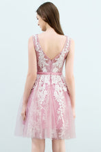 A-line Short Crew Sleeveless Lace Appliques Tulle Prom Dresses