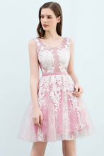 A-line Short Crew Sleeveless Lace Appliques Tulle Prom Dresses