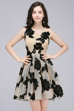 A-line Short Tulle Nude Chic Homecoming Dresses with Flowers
