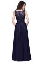 A-line Sleeveless Crew Floor-length Lace Top Chiffon Prom Dresses