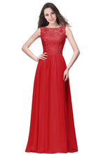 A-line Sleeveless Crew Floor-length Lace Top Chiffon Prom Dresses