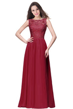 A-line Sleeveless Crew Floor-length Lace Top Chiffon Prom Dresses