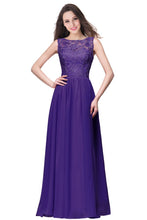 A-line Sleeveless Crew Floor-length Lace Top Chiffon Prom Dresses