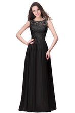 A-line Sleeveless Crew Floor-length Lace Top Chiffon Prom Dresses