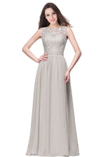 A-line Sleeveless Crew Floor-length Lace Top Chiffon Prom Dresses