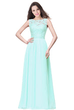 A-line Sleeveless Crew Floor-length Lace Top Chiffon Prom Dresses