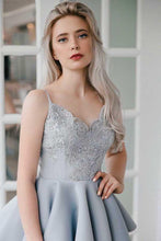 A-Line Spaghetti Straps Grey Satin Homecoming Dress with Appliques  PD027