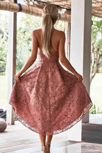 A-Line Spaghetti Straps High Low Blush Lace Homecoming Dress  PD002