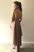 A-Line Spaghetti Straps High Low Blush Satin Homecoming Dress  PD006