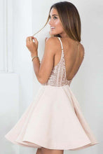 A-Line Spaghetti Straps Pearl Pink Homecoming Party Dress with Sequins  PD028