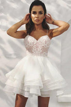 A-Line Spaghetti Straps Tiered White Homecoming Dress with Appliques PD405