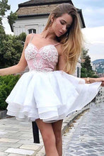 A-Line Spaghetti Straps Tiered White Homecoming Dress with Appliques PD405