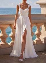 A-Line Square Neckline Sleeveless Chiffon Wedding Dresses With Split