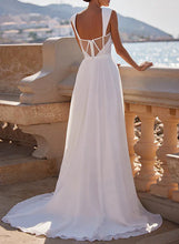A-Line Square Neckline Sleeveless Chiffon Wedding Dresses With Split