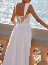 A-Line Square Neckline Sleeveless Chiffon Wedding Dresses With Split