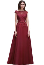 A-line Tulle Lace Appliques Floor-Length Prom Dress