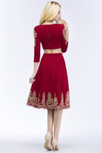 A-line Two-piece Plus Size Tea Length Long Sleeves Appliques Homecoming Dresses