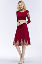 A-line Two-piece Plus Size Tea Length Long Sleeves Appliques Homecoming Dresses