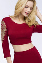 A-line Two-piece Plus Size Tea Length Long Sleeves Appliques Homecoming Dresses