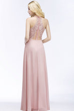 A-line V-neck Appliques Chiffon Evening Maxi Dresses Sleeveless Bridesmaid Dress