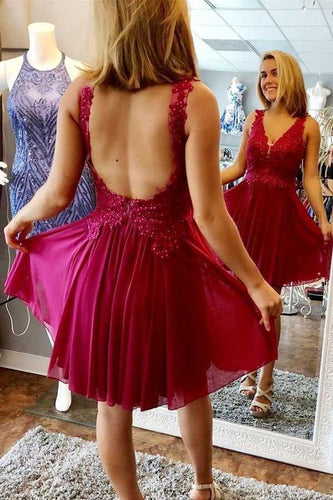 A-line V-neck Homecoming Dress Backless Short Prom Dress PD401