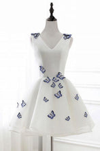A-Line V-Neck Ivory Organza Homecoming Dress with Appliques PD138
