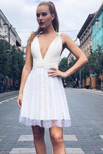 A-Line V-Neck Knee-Length Black Homecoming Dress with Beading PD037