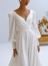 A-Line V-Neck Long Sleeves Chiffon Beading Wedding Dresses