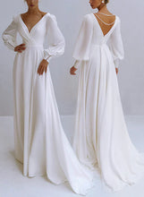 A-Line V-Neck Long Sleeves Chiffon Beading Wedding Dresses