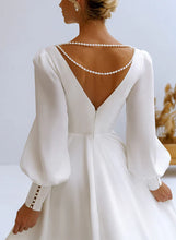 A-Line V-Neck Long Sleeves Chiffon Beading Wedding Dresses