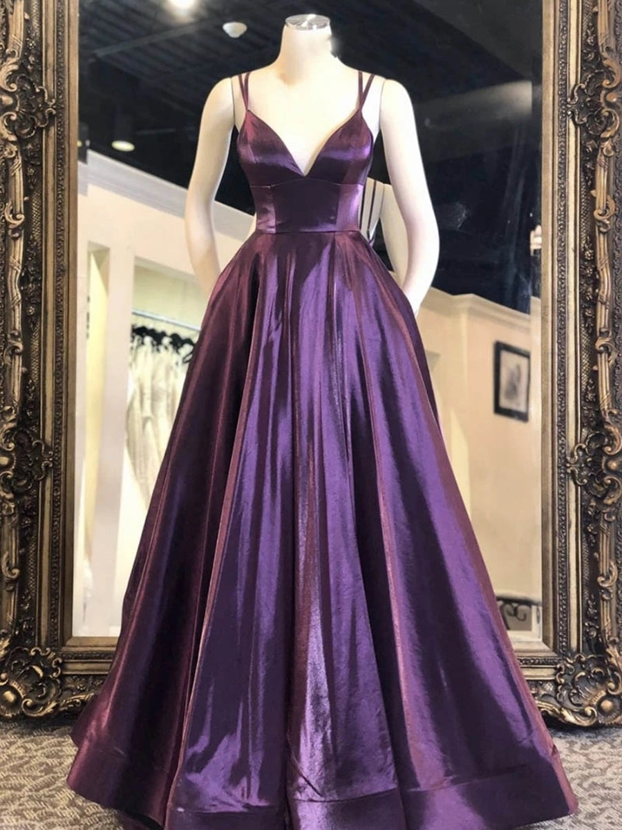 A-line V Neck Spaghetti Straps Satin Long Prom Formal Graduation Evening Dresses Anna PromDress A-line V Neck Spaghetti Straps Satin Long Prom Formal Graduation Evening Dresses Anna PromDress