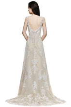 A-line V-Neck Sweep Train Prom Dresses