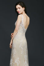 A-line V-Neck Sweep Train Prom Dresses