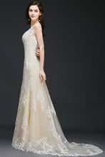 A-line V-Neck Sweep Train Prom Dresses