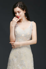 A-line V-Neck Sweep Train Prom Dresses