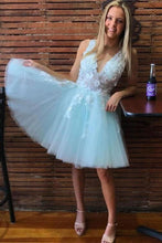 A-line V Neck Tulle Short Pink and White Homecoming Dress Short Prom Dress PD350