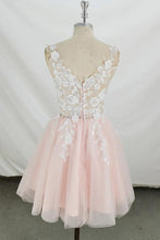 A-line V Neck Tulle Short Pink and White Homecoming Dress Short Prom Dress   PD350