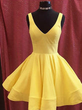 A-line Yellow Satin Short Prom Dress Homecoming Dress Short Prom Dresses  PG113