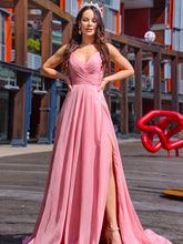 A-Line/Elegant Chiffon Ruched Spaghetti Straps Sleeveless Prom Dresses