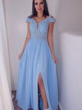 A-Line/Elegant Floor-Length Off-the-Shoulder Sleeveless Chiffon Applique Prom Dresses
