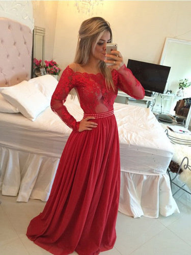 A-Line/Elegant Off-the-Shoulder Chiffon Applique Prom Dresses