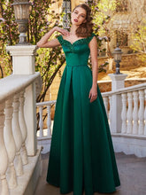 A-Line/Elegant Off-the-Shoulder Sequin Sleeveless Satin Floor-Length Prom Dresses