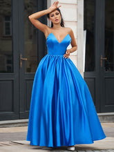 A-Line/Elegant Satin Ruffles Sweetheart Sleeveless Floor-Length Prom Dresses