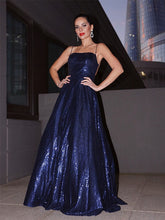 A-Line/Elegant Sequins Spaghetti Straps Ruffles Sleeveless Floor-Length Prom Dresses