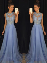 A-Line/Elegant Sleeveless Applique Chiffon Scoop Prom Dresses