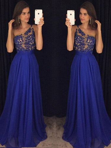 A-Line/Elegant Sleeveless One-Shoulder Floor-Length Beading Chiffon Prom Dresses