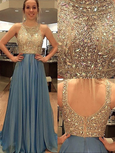 A-Line/Elegant Sleeveless Scoop Chiffon Beading Prom Dresses